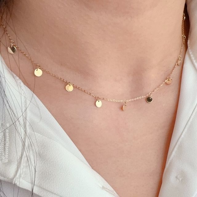 Phoenoa-925 Sterling Silver Sequin Station Necklace