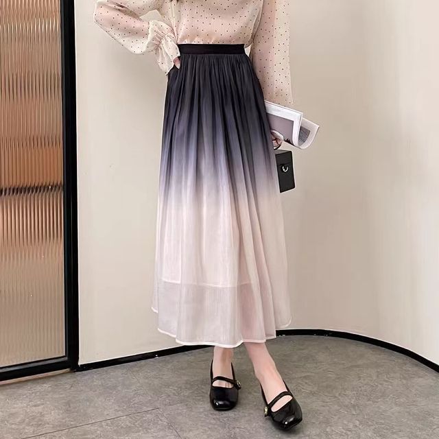 Everose-High Waist Gradient Midi Skirt