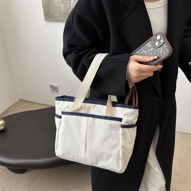 Mulgam-Contrast Trim Corduroy Tote Bag