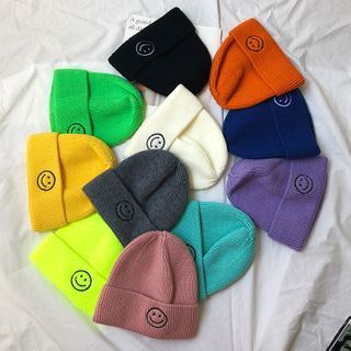 Embroidered Smiley Knit Beanie in Bulk 