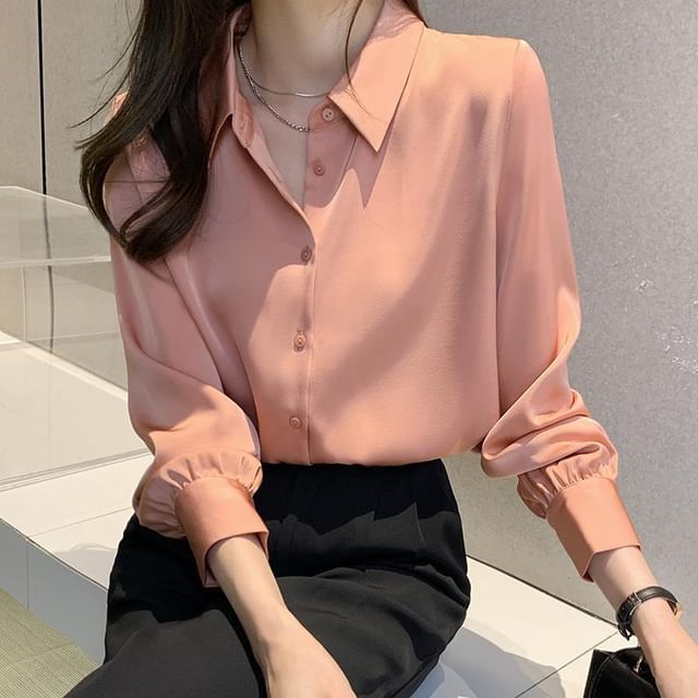 Coline-Long-Sleeve Plain Shirt