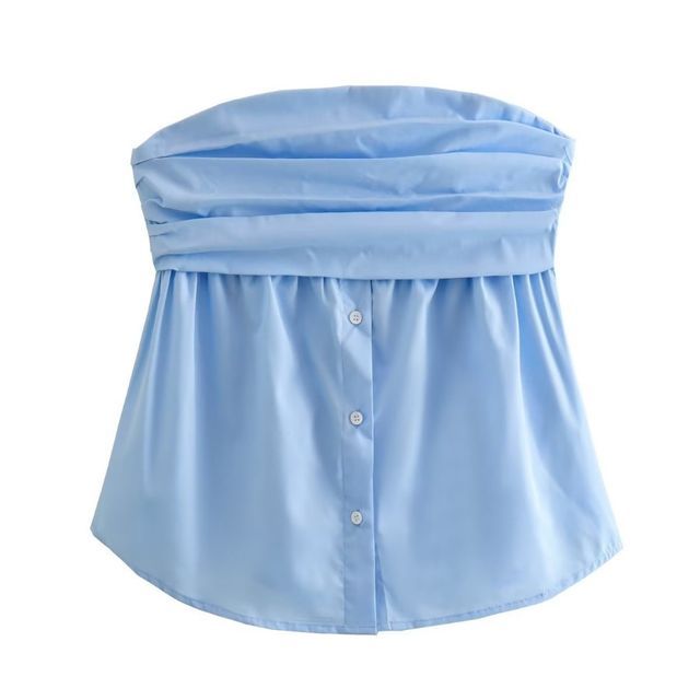 Avauntgardo-Strapless Plain Button-Up Top