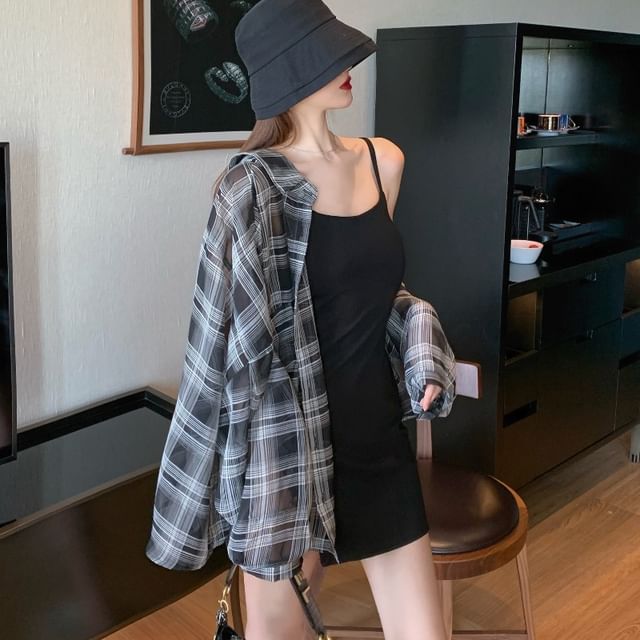 Shinsei-Long Sleeve Collared Plaid Shirt