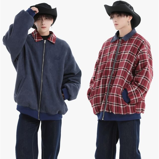 Banash-Mid Rise Plaid Patchwork Straight Leg Jeans