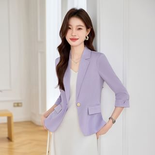 Skyheart 3/4-Sleeve Notch Lapel One-Buttoned Plain Blazer Sale