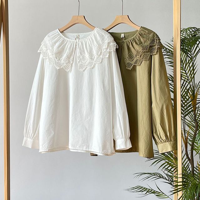 YOYO - Crochet Trim Collar Blouse | YesStyle