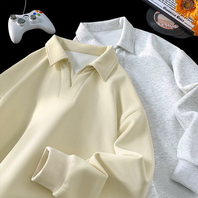 Diphon-Long-Sleeve Polo-Neck Plain Sweatshirt