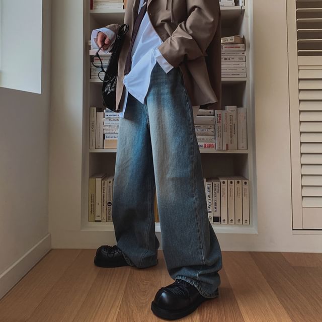 MRCYC-Mid Rise Washed Wide Leg Jeans