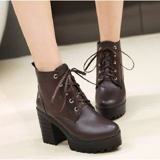 Freesia Lace-Up Chunky-Heel Platform Short Boots