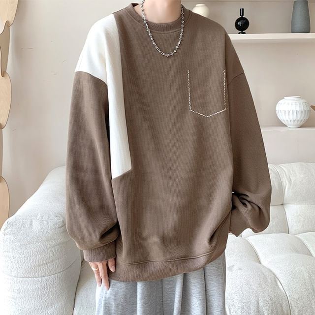 Lingaris-Crew Neck Two Tone Oversized Sweatshirt