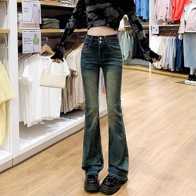Sienne-High Rise Washed Bootcut Jeans