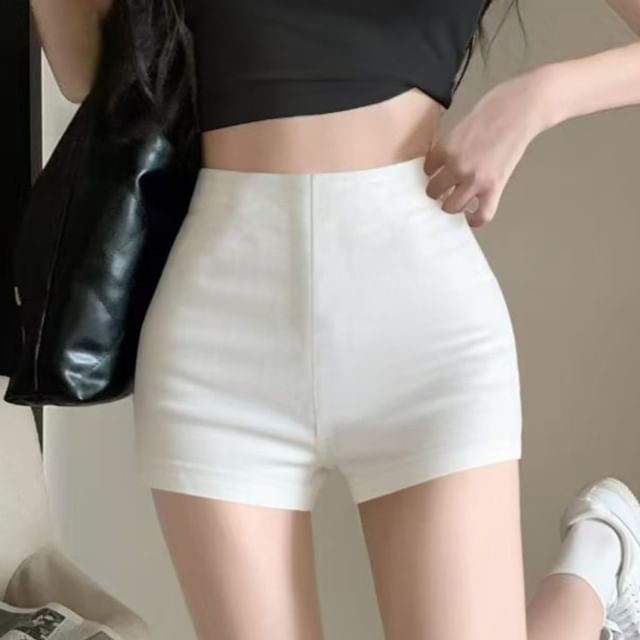 Trendycas-High Waist Plain Hot Pants