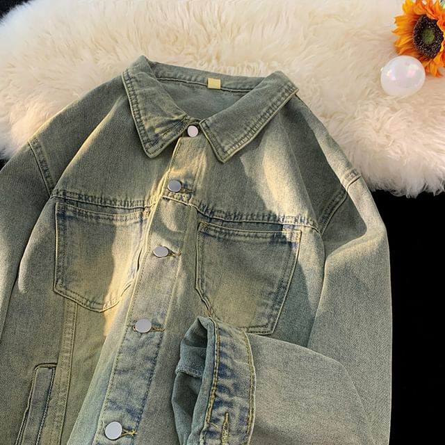 Filmas-Washed Button-Up Denim Jacket
