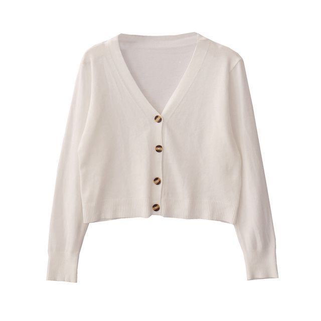 AGI-V-Neck Plain Button-Up Knit Cardigan