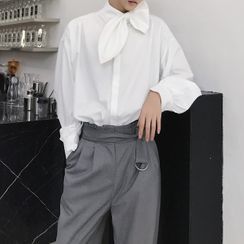 VEAZ - Long-Sleeve Tie-Neck Plain Shirt VEAZ - Long-Sleeve Tie-Neck Plain Shirt