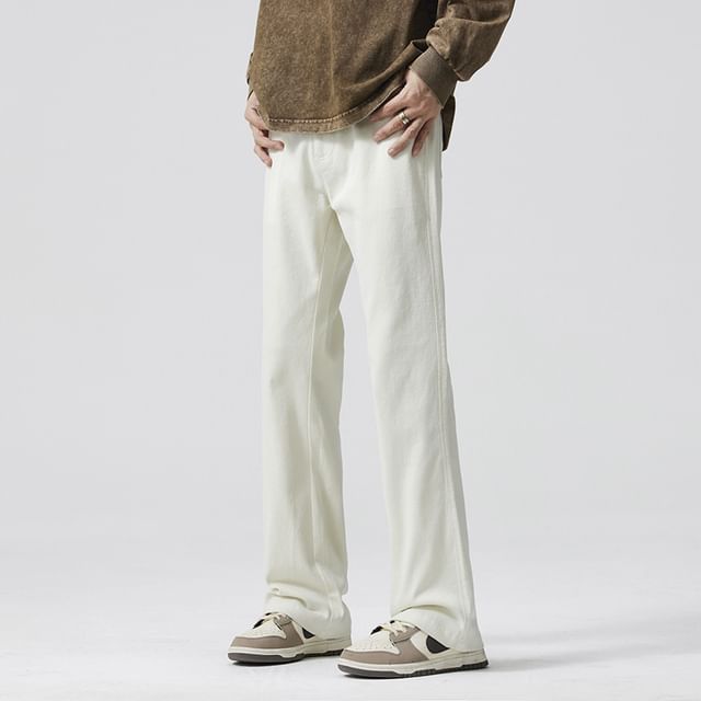 Denimic-Mid Rise Plain Washed Bootcut Jeans