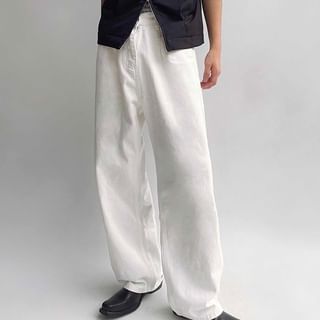 Zentrus-Mid Rise Plain Straight Leg Jeans