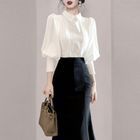 Aurora - Set: Plain Blouse + Midi Pencil Skirt | YesStyle