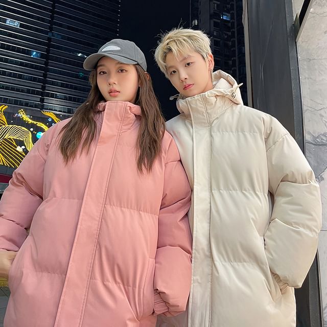 Bay Go Mall-Hooded Turtleneck Zip-Up Puffer Jacket