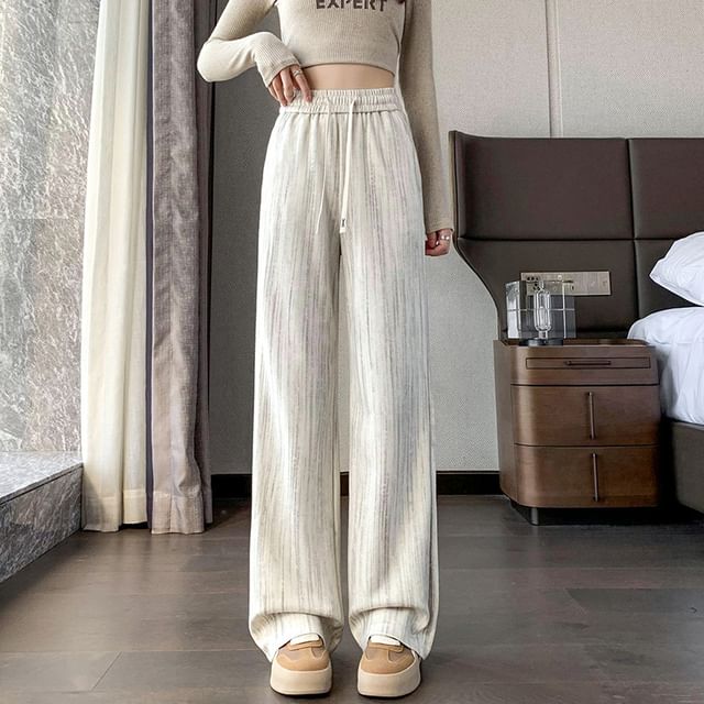 Dovitade-Drawstring Waist Plain Wide Leg Pants