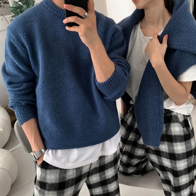 Okwano-Crew Neck Plain Oversized Sweater