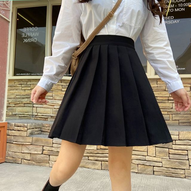 Wildfoea-High Waist Pleated Mini Skirt