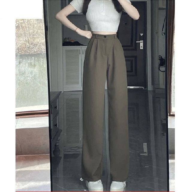 Yako - High-Waist Plain Wide-Leg Dress Pants | YesStyle