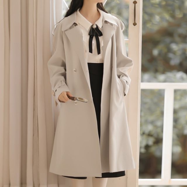 Eaphi WESTERN LONG COAT beige / size 2 Long Sleeve Double Buttoned
