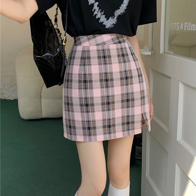 Dandijoy High Rise Plaid A-Line Mini Skirt YesStyle