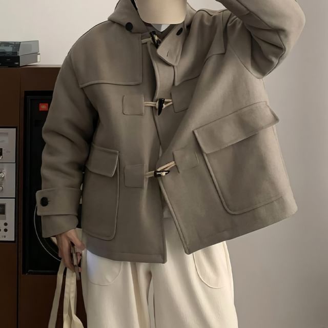 Okwano-Plain Hood Toggle Short Coat