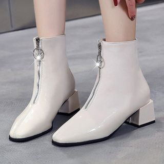 patent block heel boots