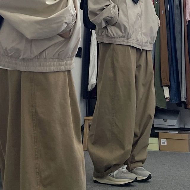 Shineon Studio-Mid Rise Plain Wide Leg Pants