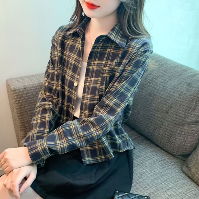 Happo-Long-Sleeve Plaid Button-Up Shirt
