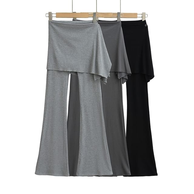 Ulark-Set High Waist Bootcut Pants Asymmetrical Mini Skirt