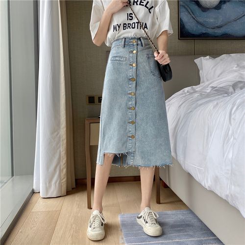 Frayed a shop line denim skirt