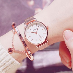 Tacka Watches - Set: Milanese Strap Watch + Heart Pendant Roman Numerals Bangle + Case Tacka Watches - Set: Milanese Strap Watch + Heart Pendant Roman Numerals Bangle + Case