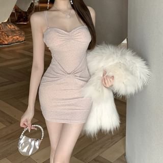 Yilda-Spaghetti Strap Plain Mini Bodycon Dress