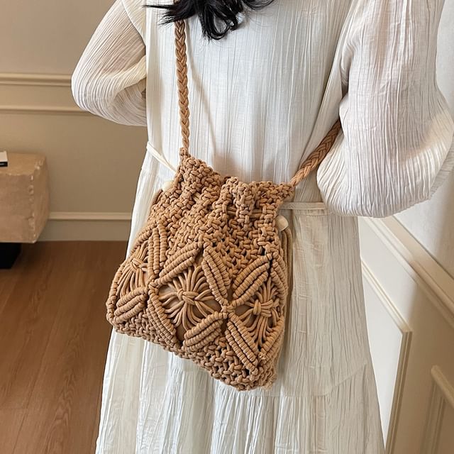 KOCORE-Plain Drawstring Woven Crossbody Bag