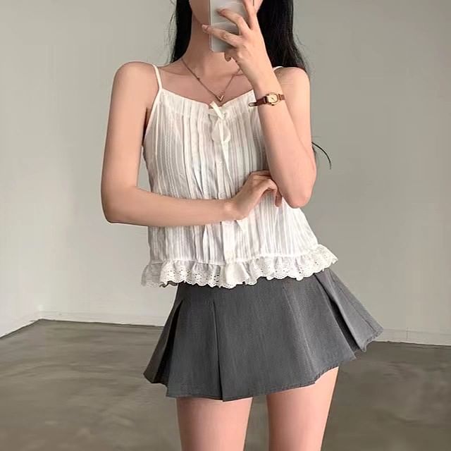 Alfie-Plain Ruffle Tie-Up Button Cami Top