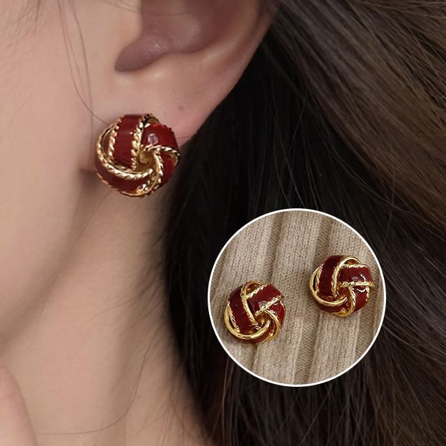 Hansha-Knot Glaze Alloy Stud Earring