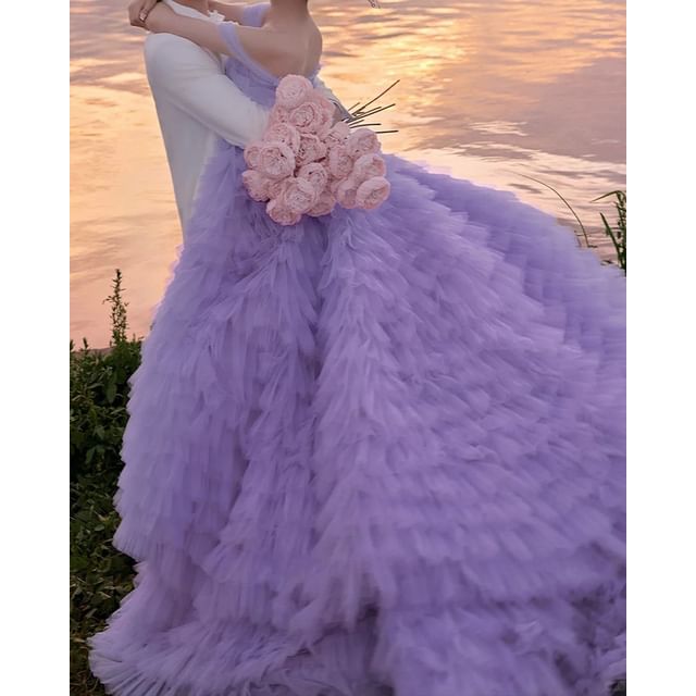 DreesHouse-Off-Shoulder A-Line Ruffled Evening Gown
