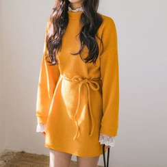 Envy Look - Self-Tie Lace-Trim Mini Dress Envy Look - Self-Tie Lace-Trim Mini Dress