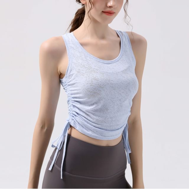 Runyz-Sport Plain Ruched Cropped Tank Top