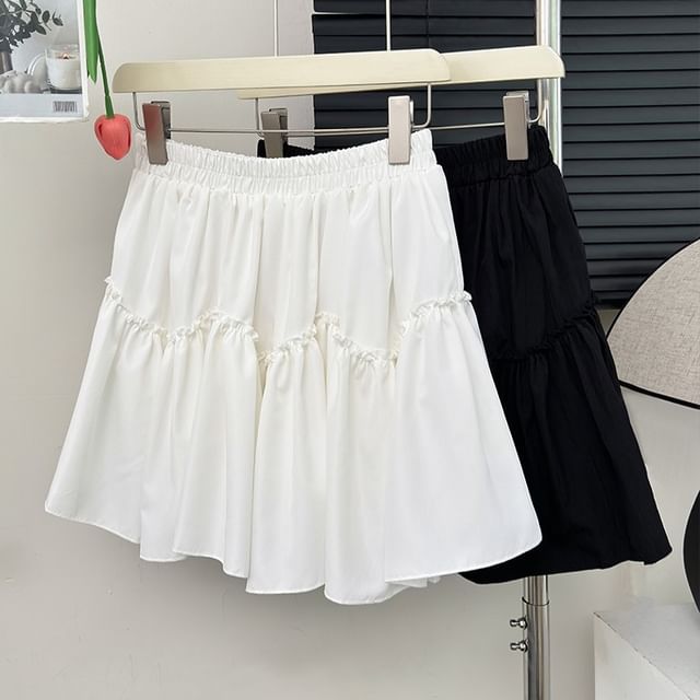 Lemongrass-Ruffled High-Waist Mini Skirt