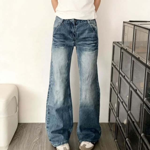 Coline-Mid Rise Washed Flared Jeans