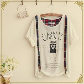 Fairyland - Set: Printed T-Shirt + Plaid Suspenders