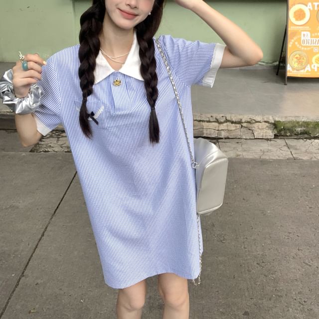 Beem-Short-Sleeve Striped Mini Polo Dress