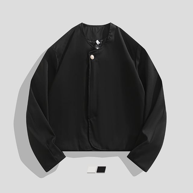 purplelouve-V-Neck Button-Up Plain Jacket