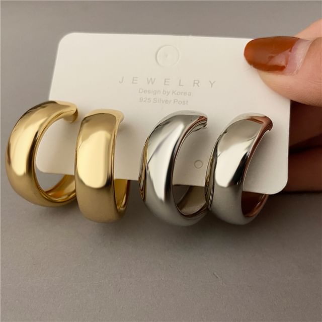 Hansha-Polished Alloy Open Hoop Earring