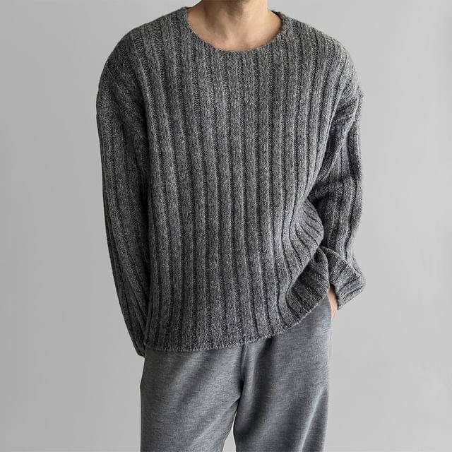 Okwano-Crew Neck Plain Ribbed Sweater